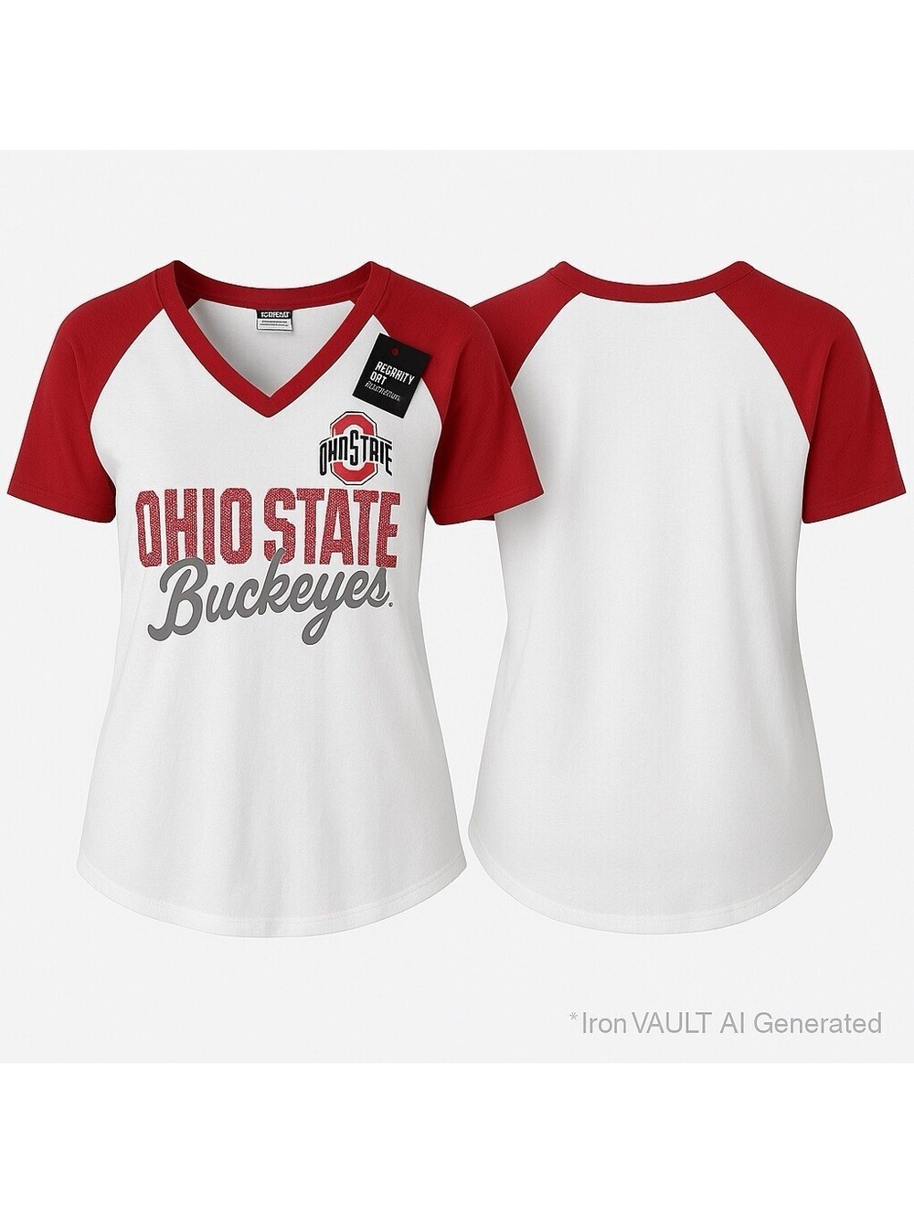 Ohio State Buckeyes Tee Womens 4X White Red Raglan Plus Profile Varsity NWT